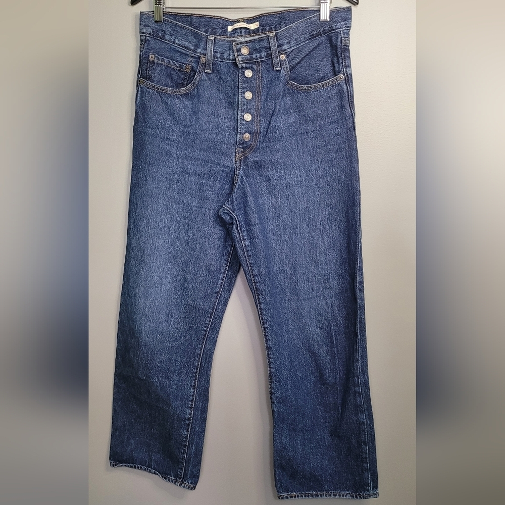 Levis Ribcage Straight Ankle Classic Blue Denim Jeans New 30